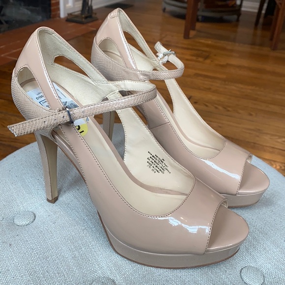 Nine West Shoes - Nine West Done That Peep Toe Strap Nude High Heels Women's 9M